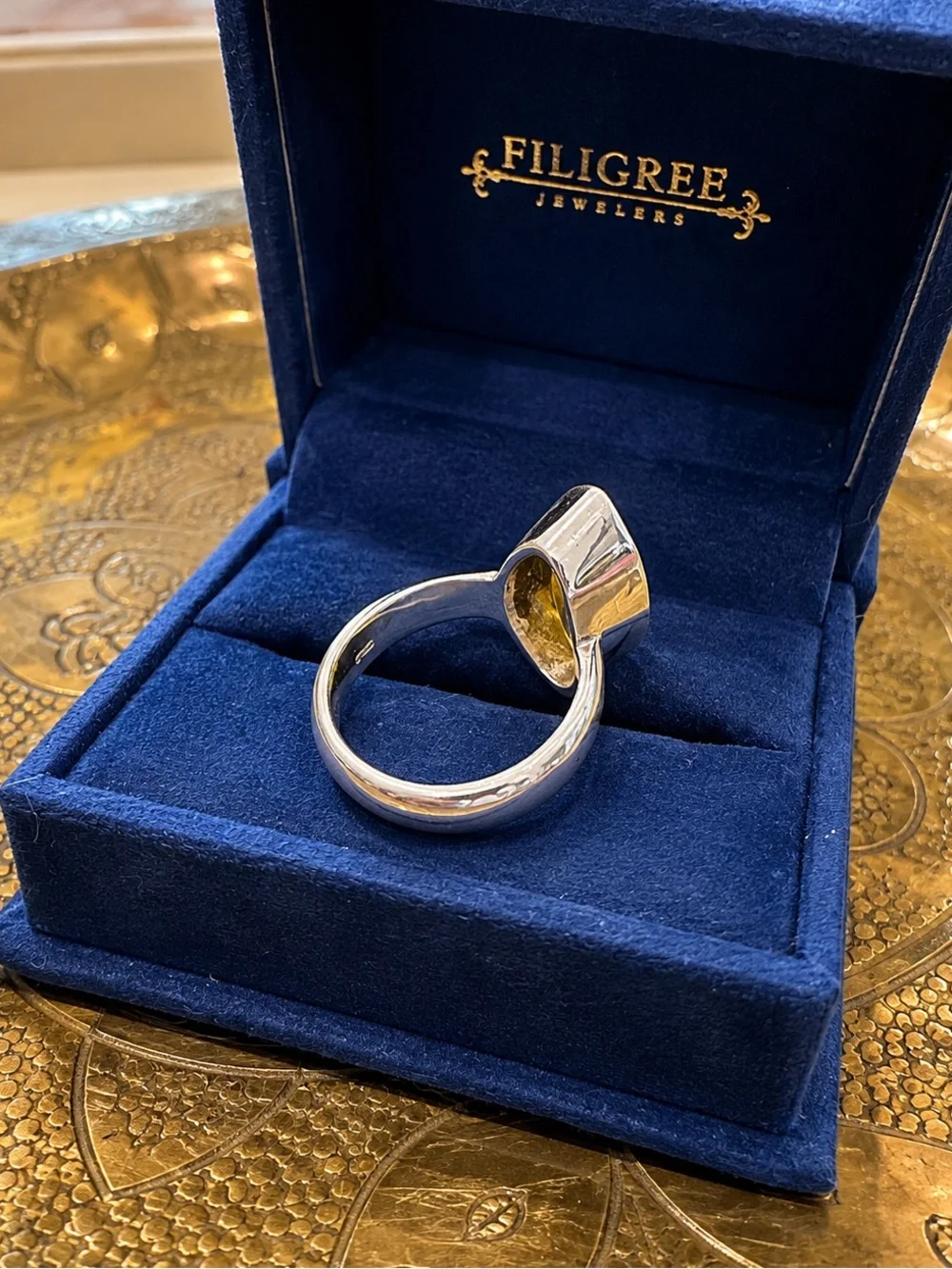 Vintage 925 Sterling Silver Citrine Marquise Statement Ring Size 7
